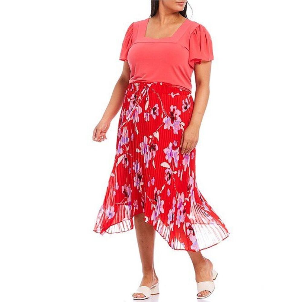 Calvin Klein NWT Floral Print Pull-On High-Low Pleated Skirt // 2X - Picture 10 of 10